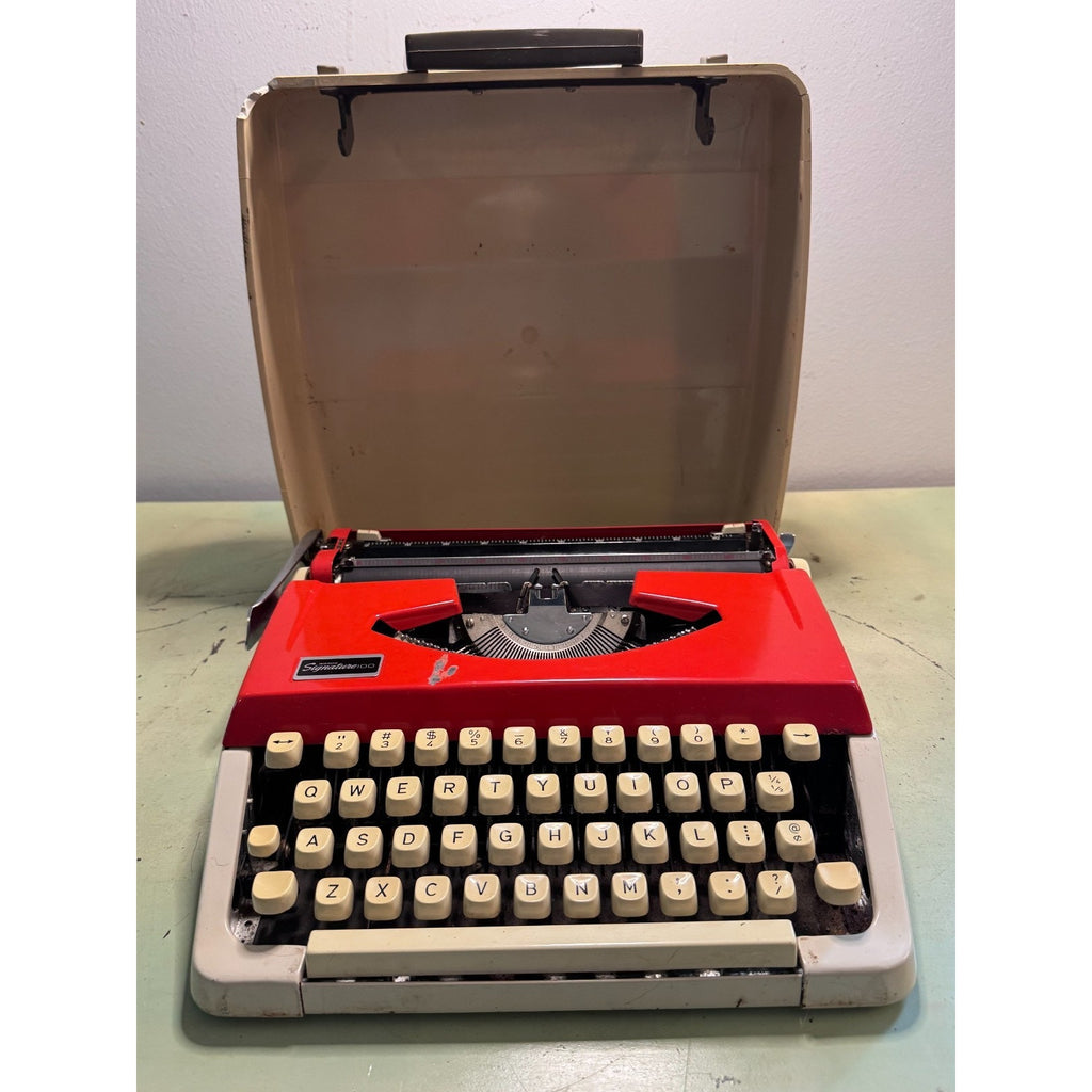 Red Brother Typewriter, Japan-Made • Montgomery Ward 100 • Portable w/Case