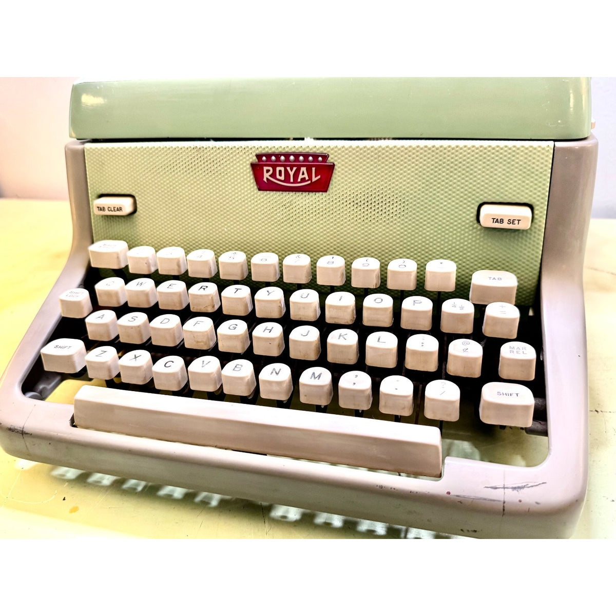 1960 Royal FP Typewriter • Pistachio Green / Warm Gray • Serviced Desktop