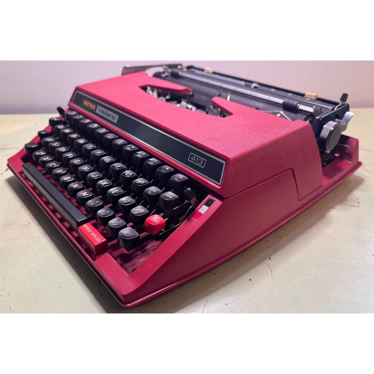 1977 Brother Valiant 413 Typewriter • Red Japanese Portable w/Case & Manual