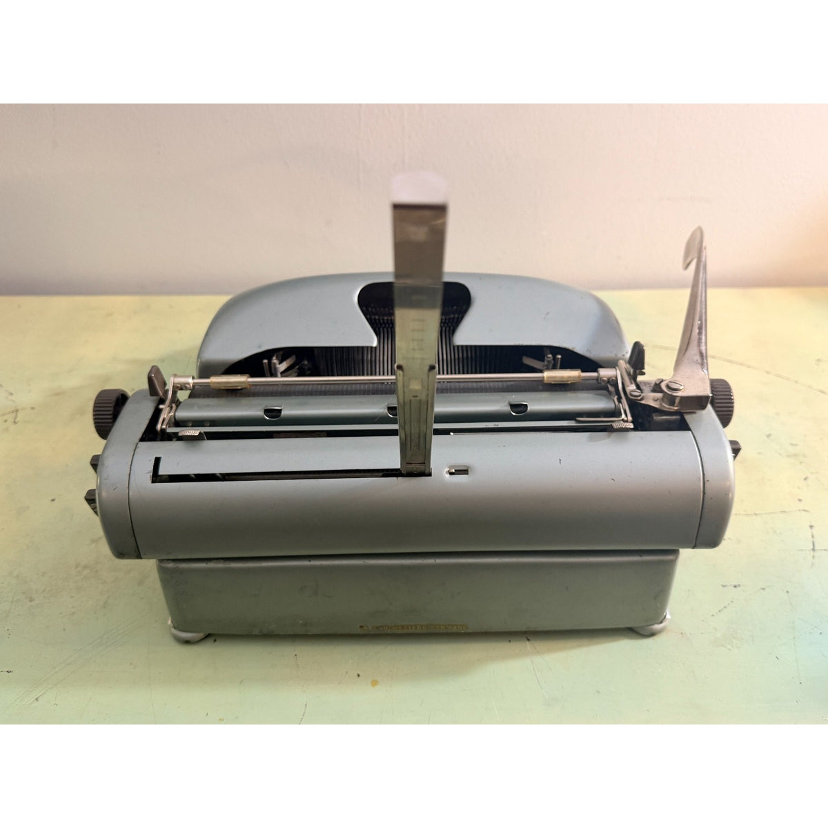 1957 Alpina SK24 Portable Typewriter • Swiss Blue-Gray • Elite Typeface