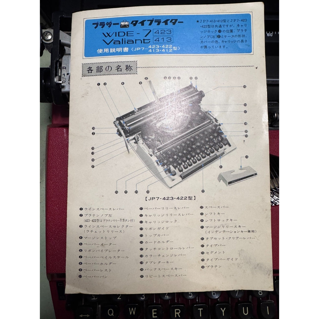 1977 Brother Valiant 413 Typewriter • Red Japanese Portable w/Case & Manual