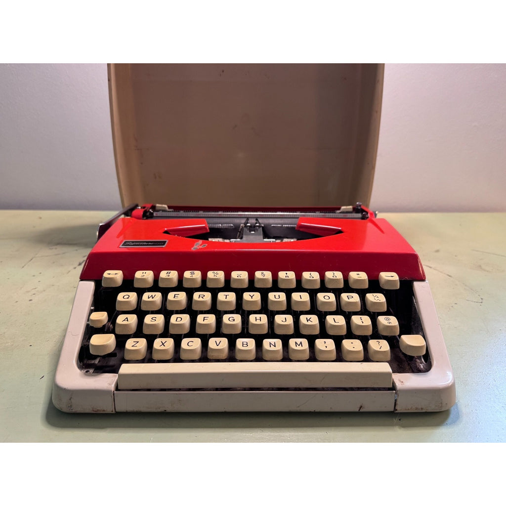 Red Brother Typewriter, Japan-Made • Montgomery Ward 100 • Portable w/Case