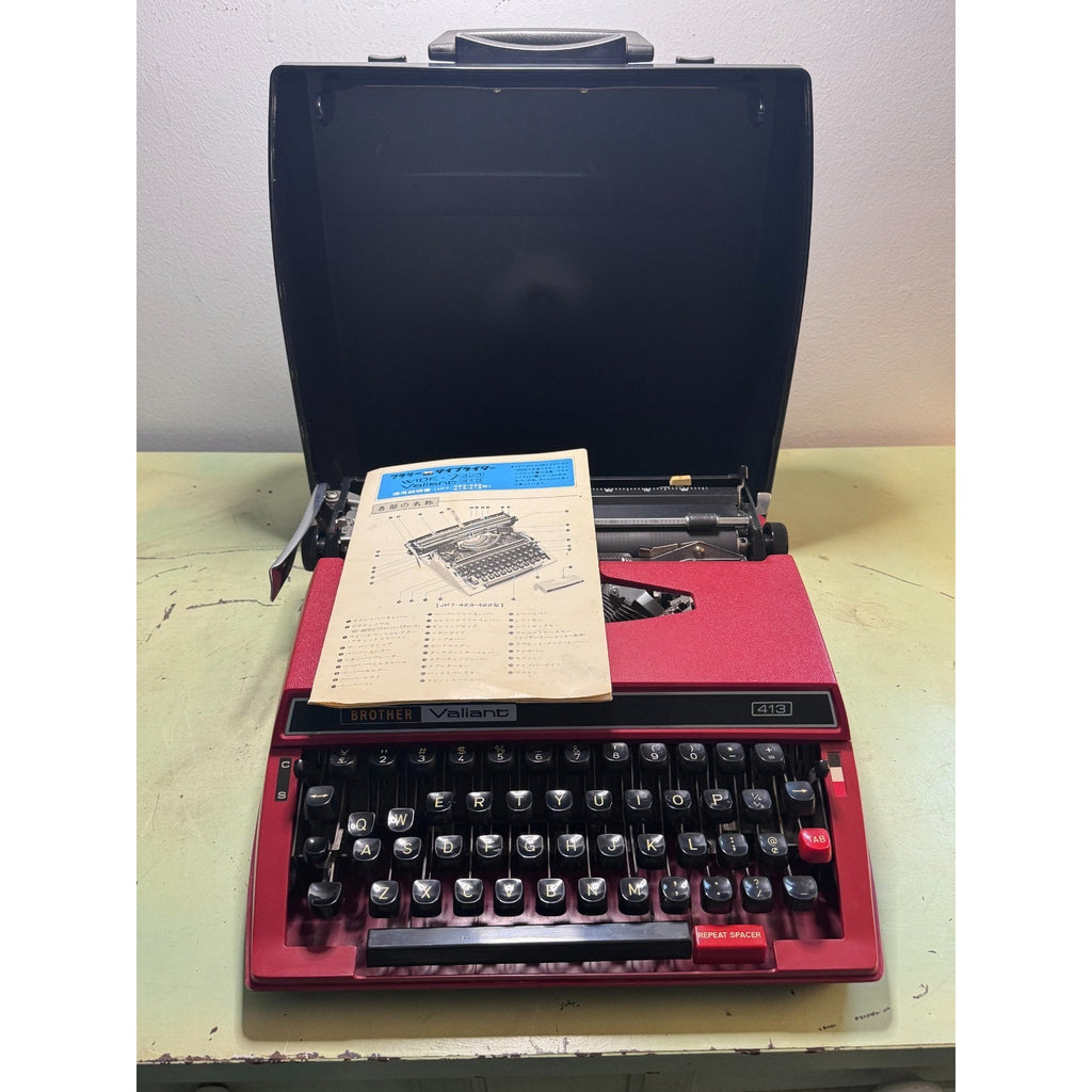 1977 Brother Valiant 413 Typewriter • Red Japanese Portable w/Case & Manual