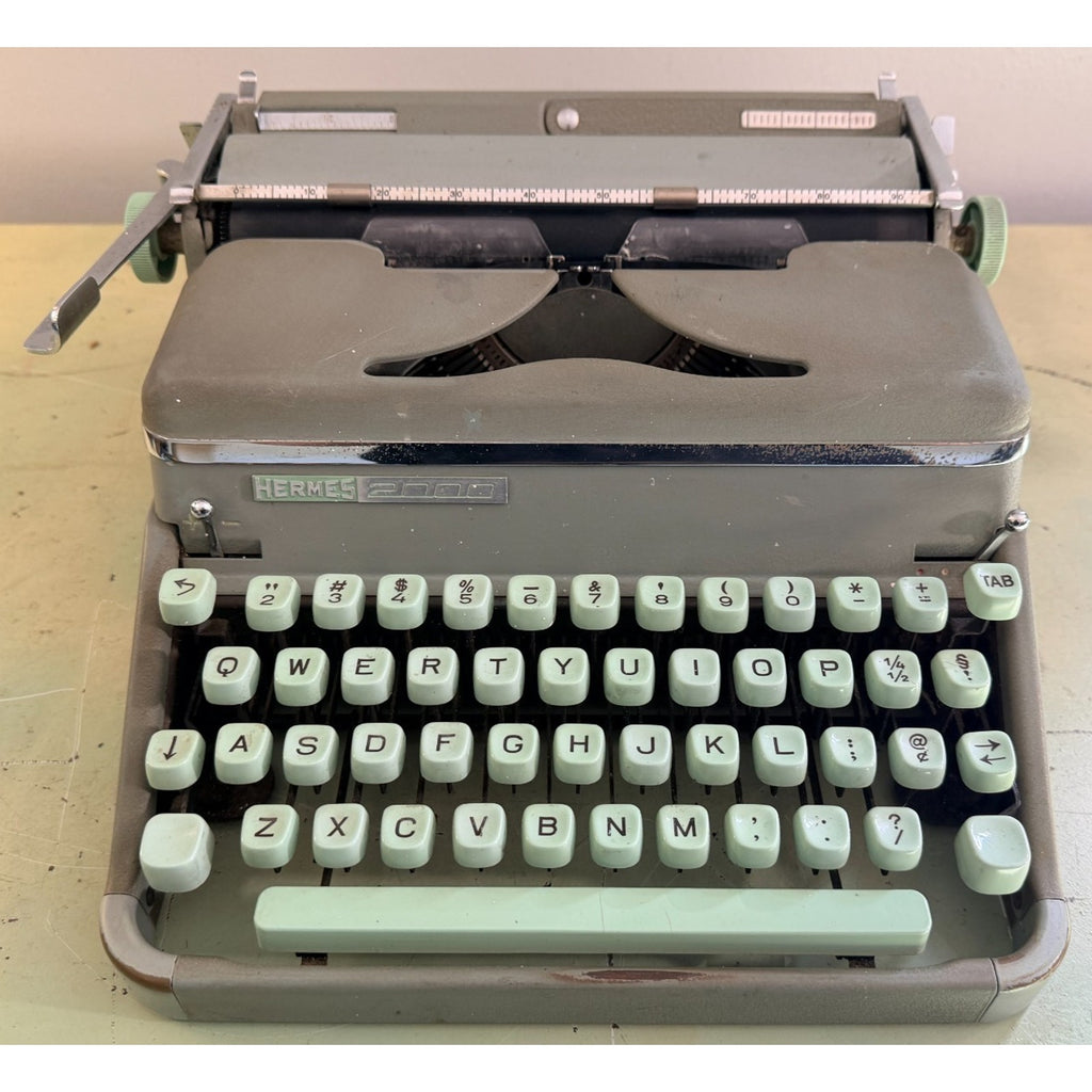 1957 Hermes 2000 Swiss Typewriter • Gray & Seafoam • Tested w/Emerald Green Case