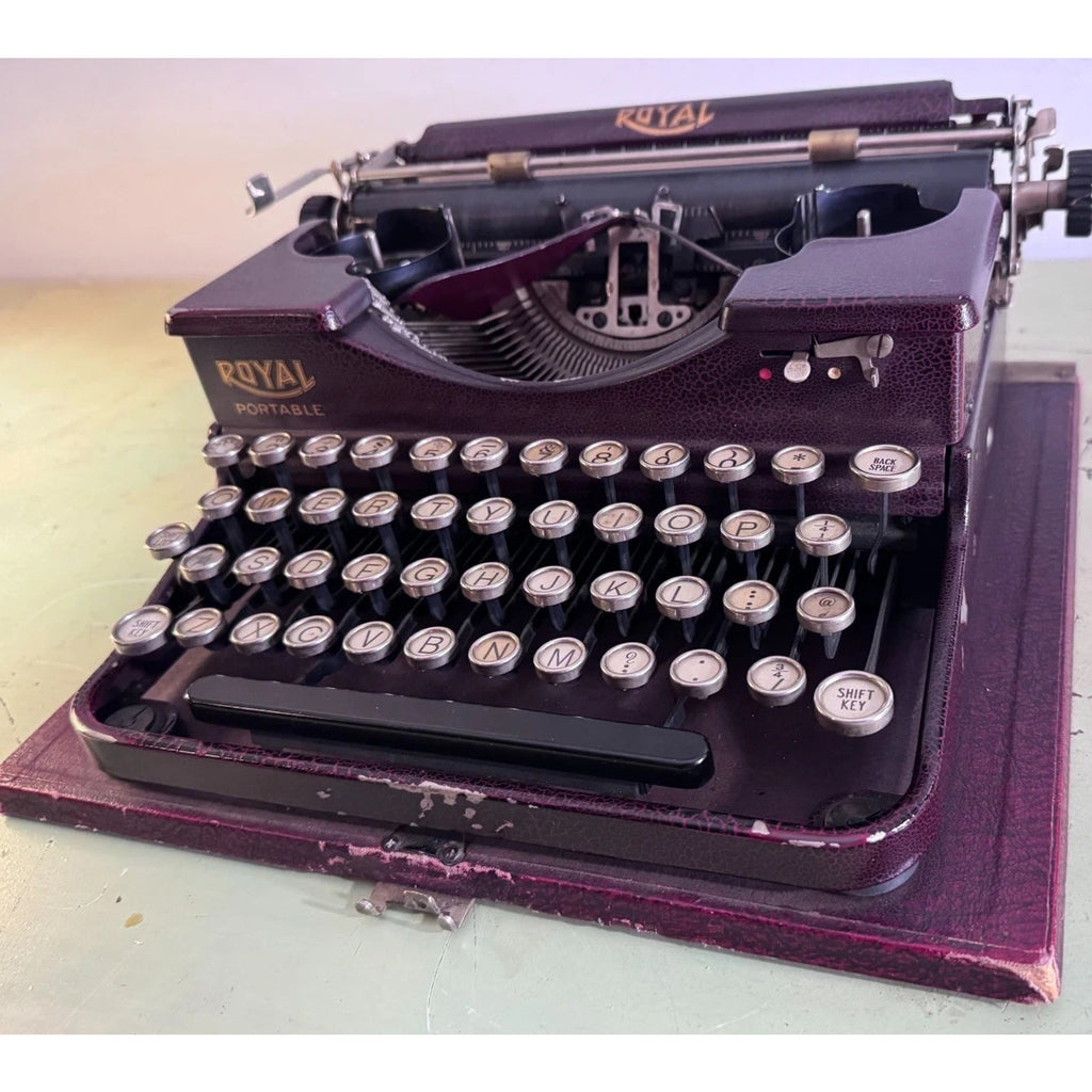 1928 Royal Model P Portable Typewriter • Rare Burgundy Alligator Finish • w/Case