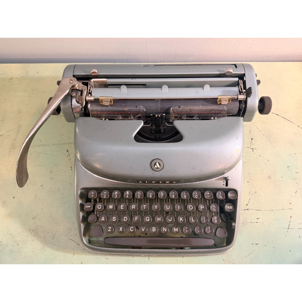 1957 Alpina SK24 Portable Typewriter • Swiss Blue-Gray • Elite Typeface