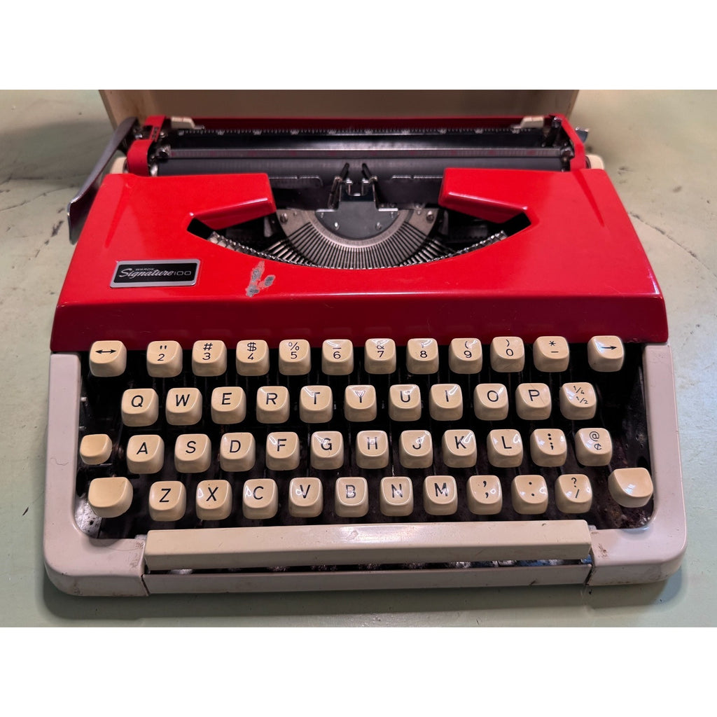 Red Brother Typewriter, Japan-Made • Montgomery Ward 100 • Portable w/Case