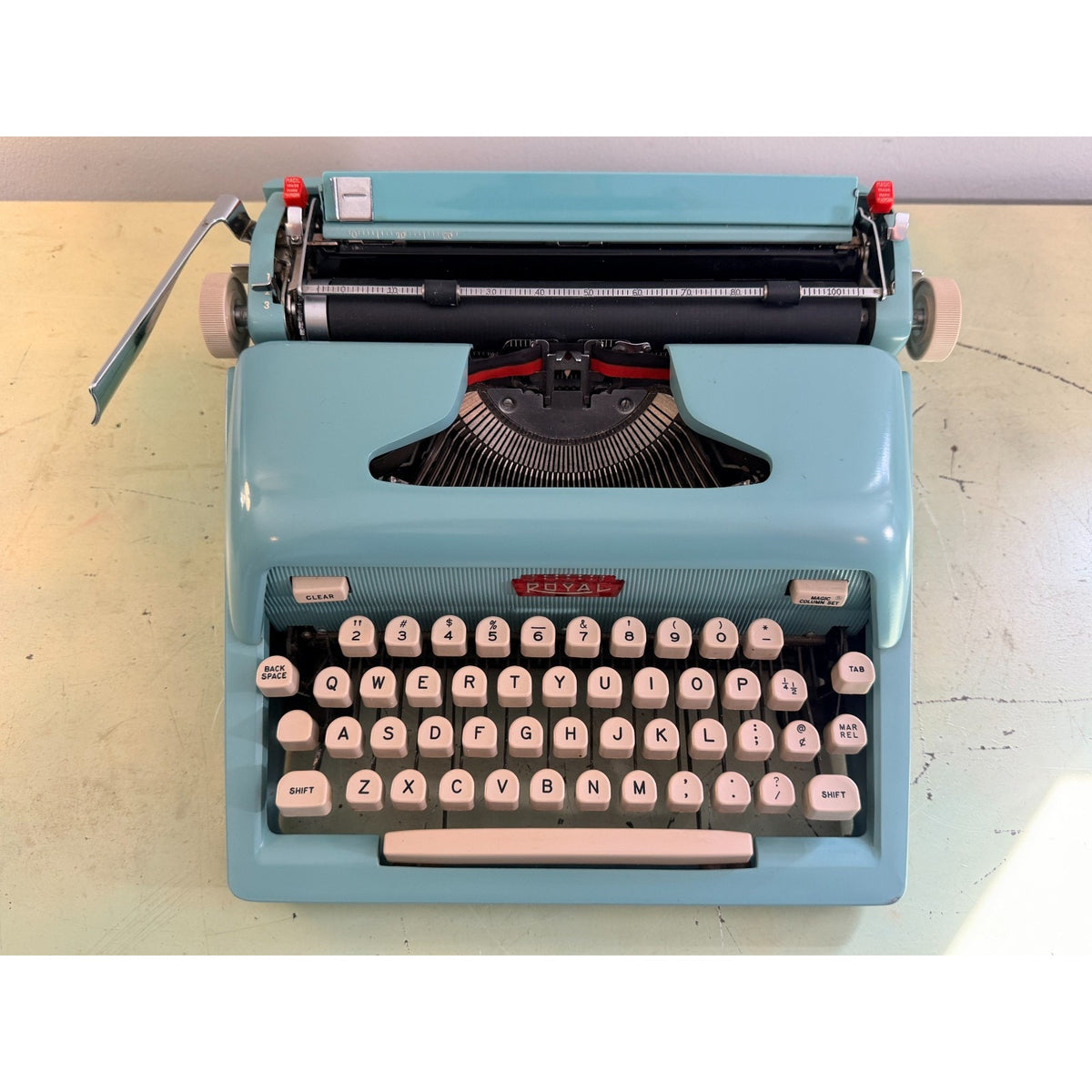 Sky Blue 1962 Royal Futura 600 Portable Typewriter • Cleaned and Tested