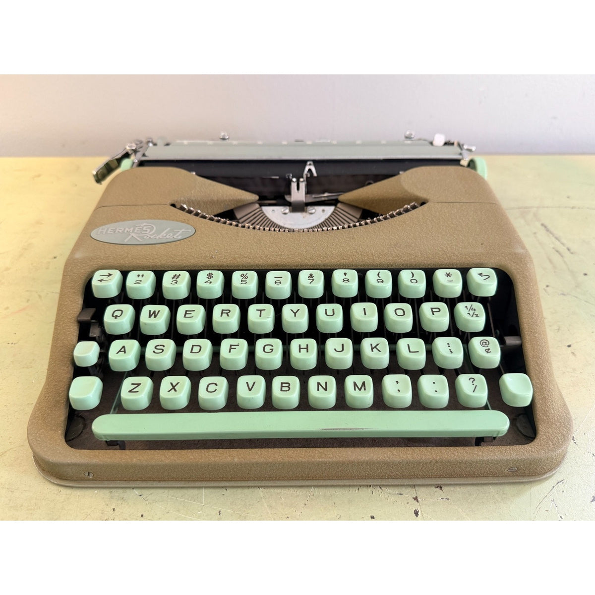 1959 Hermes Rocket Portable Typewriter • Swiss-Made • Taupe & Seafoam w/Case
