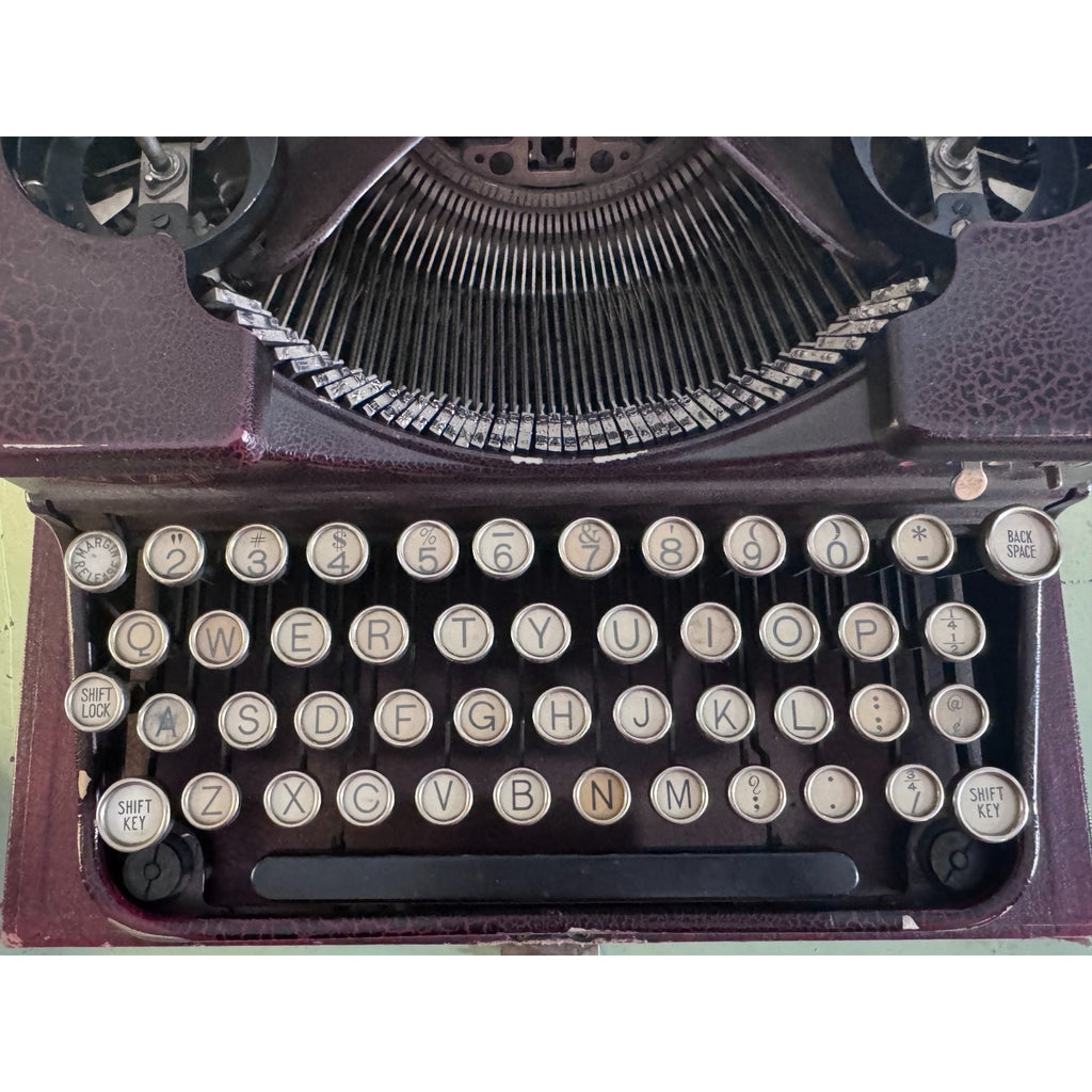 1928 Royal Model P Portable Typewriter • Rare Burgundy Alligator Finish • w/Case