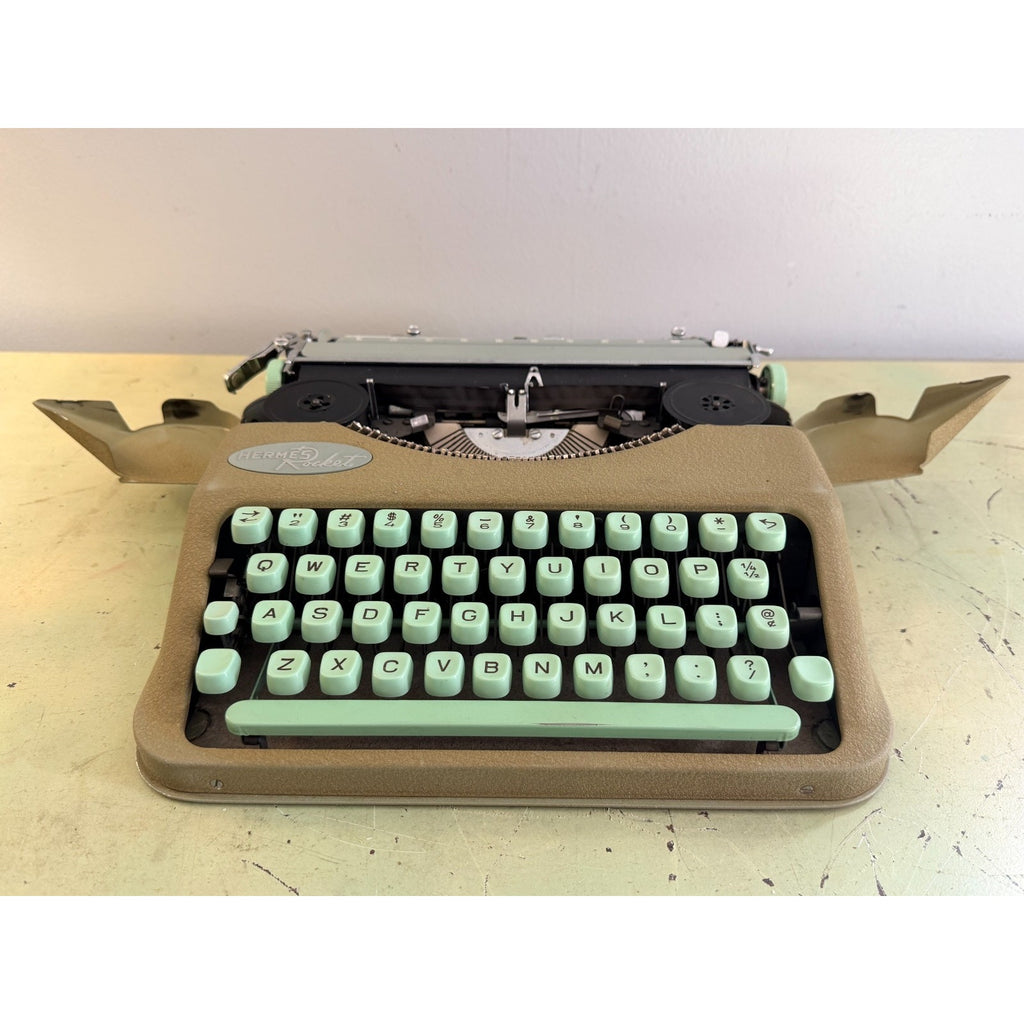 1959 Hermes Rocket Portable Typewriter • Swiss-Made • Taupe & Seafoam w/Case