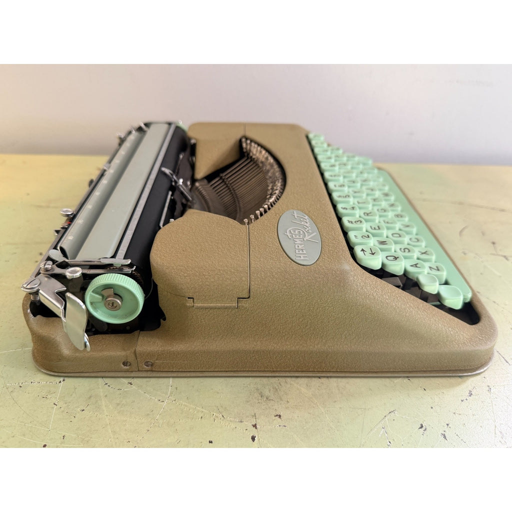 1959 Hermes Rocket Portable Typewriter • Swiss-Made • Taupe & Seafoam w/Case