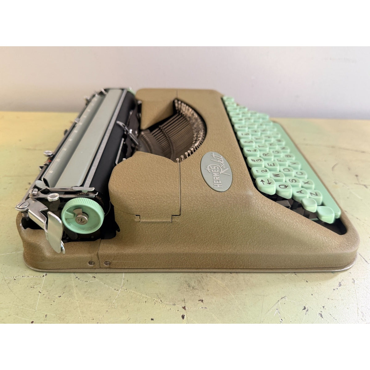 1959 Hermes Rocket Portable Typewriter • Swiss-Made • Taupe & Seafoam w/Case