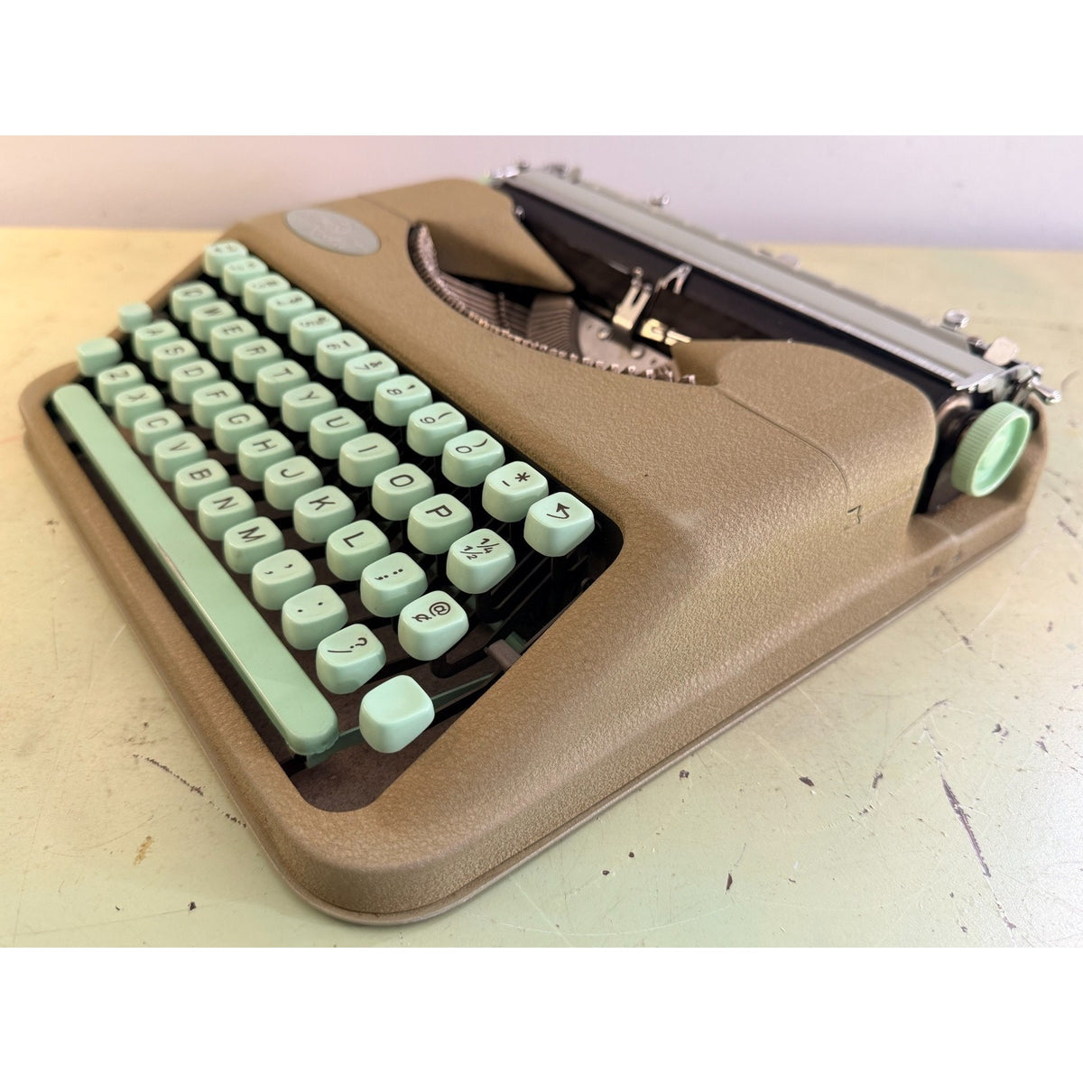 1959 Hermes Rocket Portable Typewriter • Swiss-Made • Taupe & Seafoam w/Case