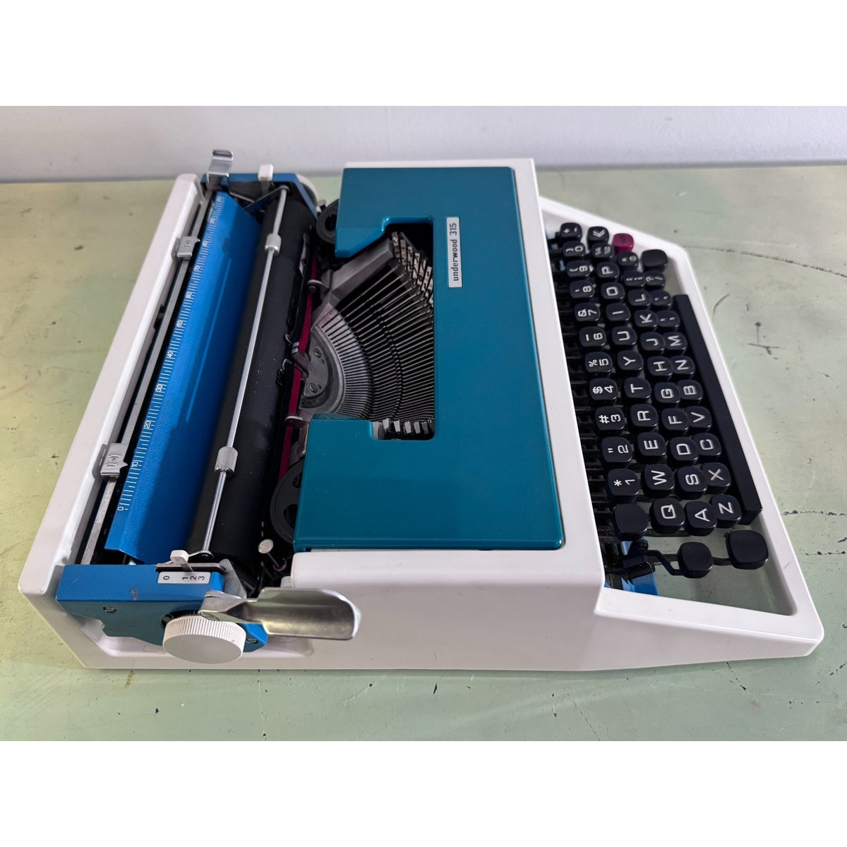 Rare Teal Blue Underwood 315 Typewriter • "Cursive" Script Typeface • w/Case