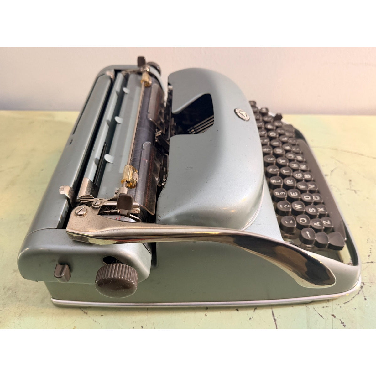 1957 Alpina SK24 Portable Typewriter • Swiss Blue-Gray • Elite Typeface
