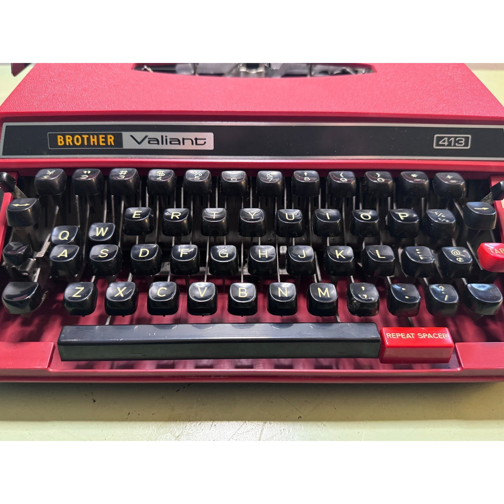 1977 Brother Valiant 413 Typewriter • Red Japanese Portable w/Case & Manual