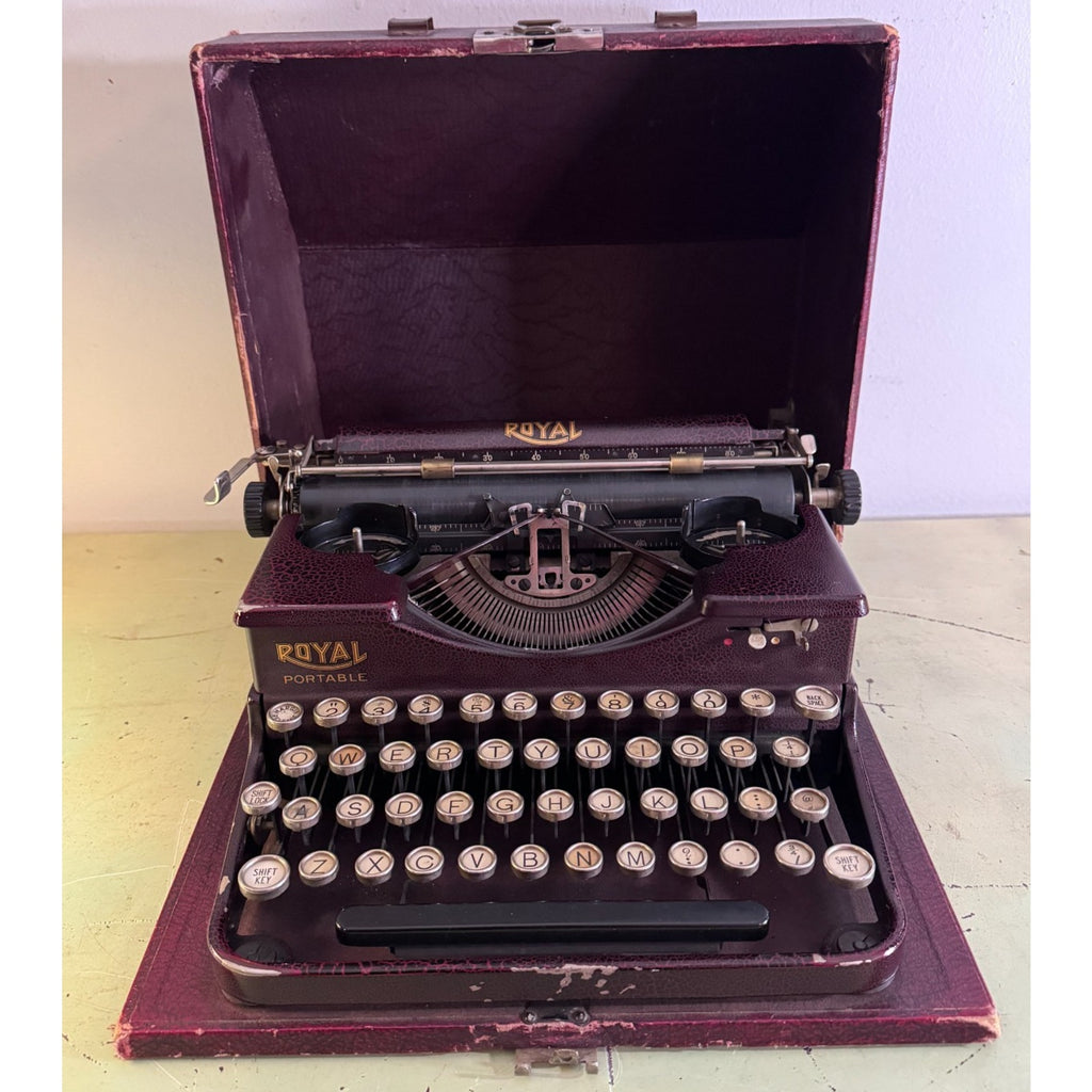 1928 Royal Model P Portable Typewriter • Rare Burgundy Alligator Finish • w/Case