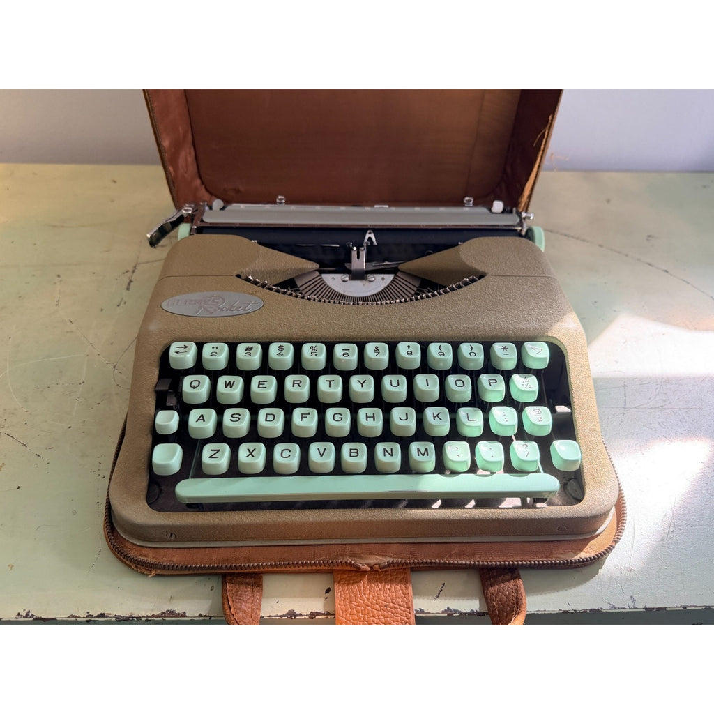 1959 Hermes Rocket Portable Typewriter • Swiss-Made • Taupe & Seafoam w/Case