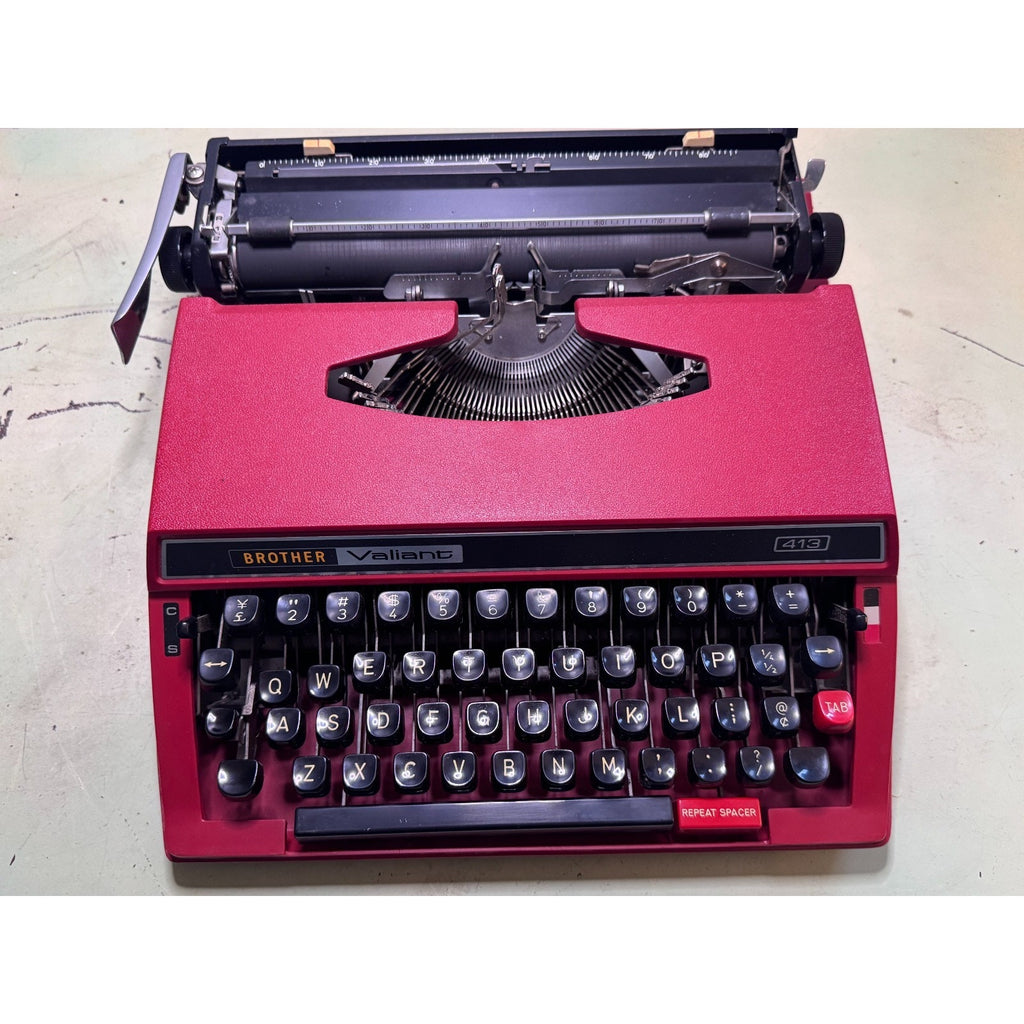 1977 Brother Valiant 413 Typewriter • Red Japanese Portable w/Case & Manual