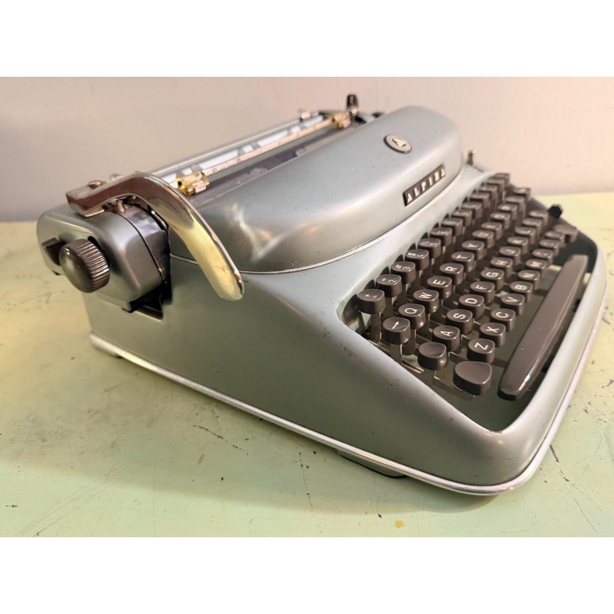 1957 Alpina SK24 Portable Typewriter • Swiss Blue-Gray • Elite Typeface