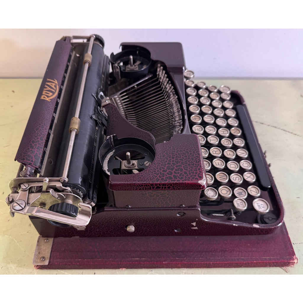 1928 Royal Model P Portable Typewriter • Rare Burgundy Alligator Finish • w/Case
