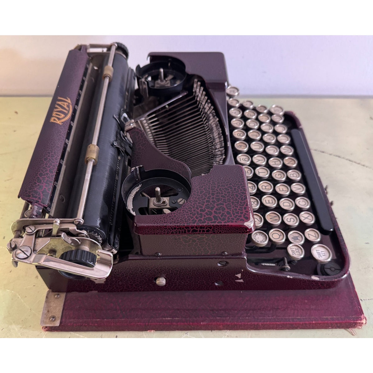 1928 Royal Model P Portable Typewriter • Rare Burgundy Alligator Finish • w/Case