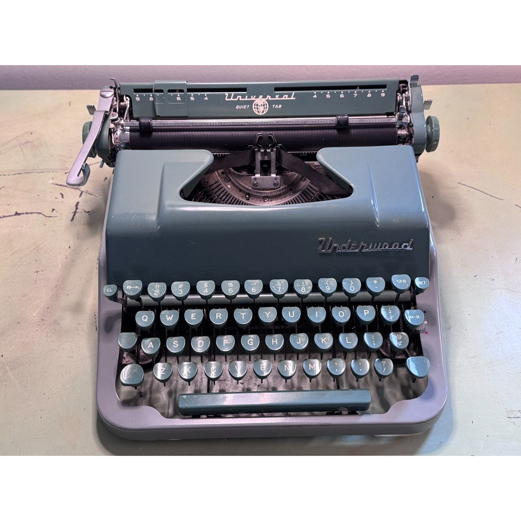 1956 Underwood Universal Quiet Tab Typewriter • Tested, Blue-Green w/ Case