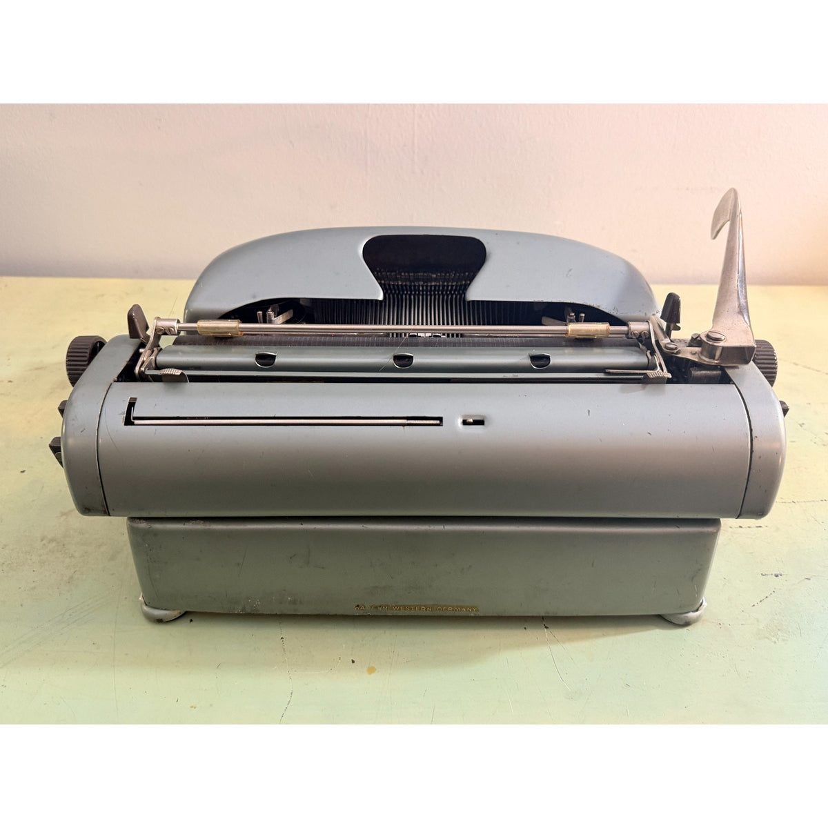 1957 Alpina SK24 Portable Typewriter • Swiss Blue-Gray • Elite Typeface