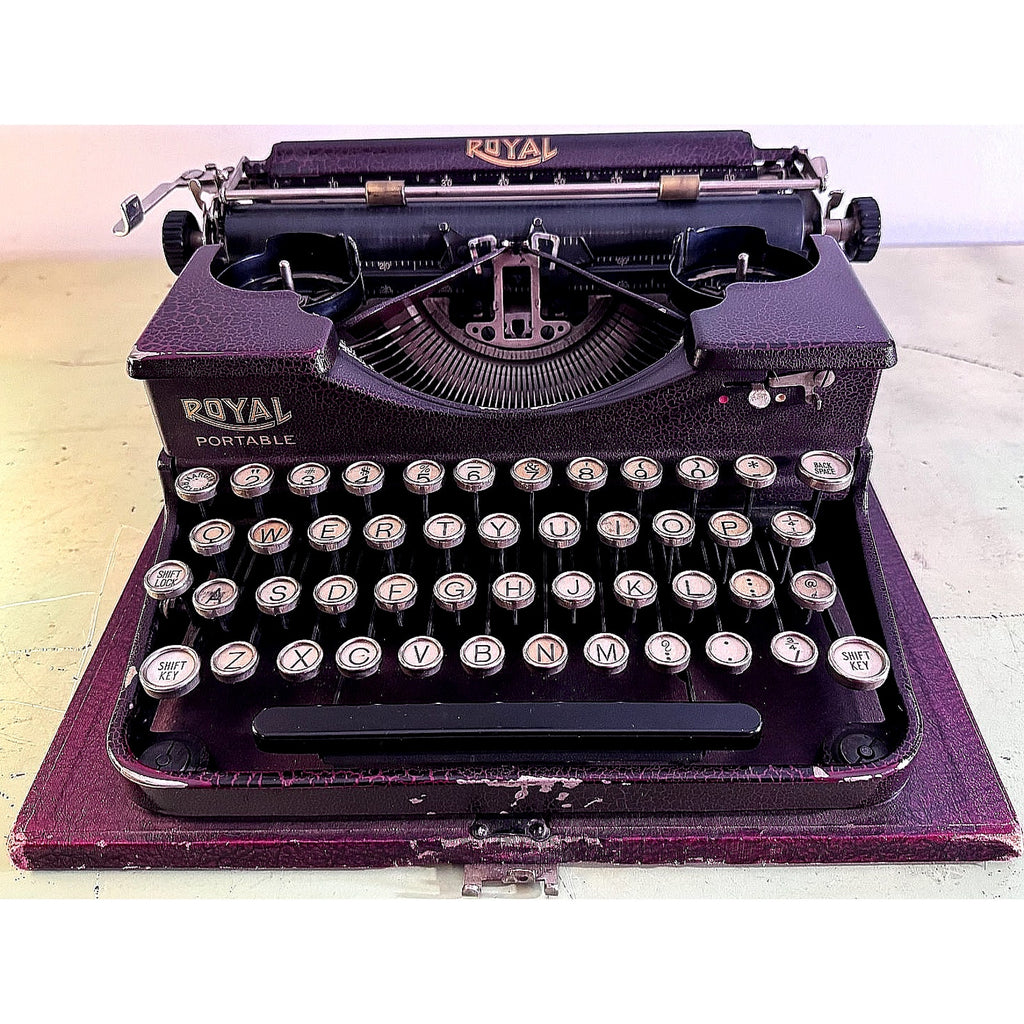 1928 Royal Model P Portable Typewriter • Rare Burgundy Alligator Finish • w/Case