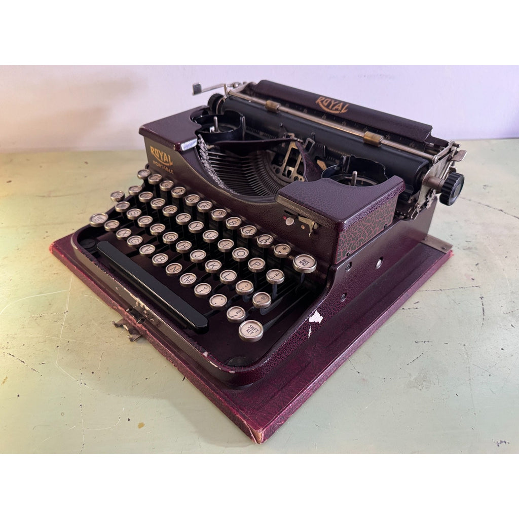 1928 Royal Model P Portable Typewriter • Rare Burgundy Alligator Finish • w/Case