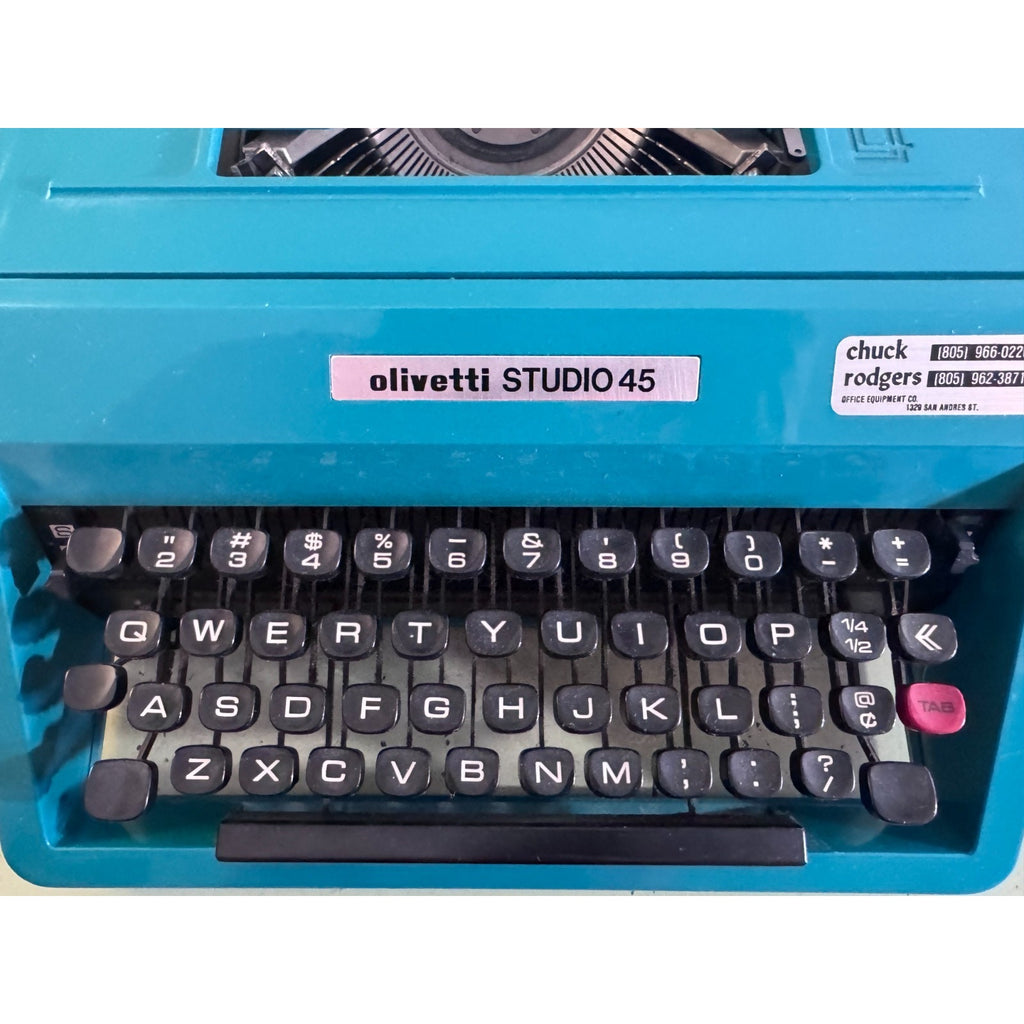 Turquoise Blue Olivetti Studio 45 Typewriter • Tested Portable w/Matching Case