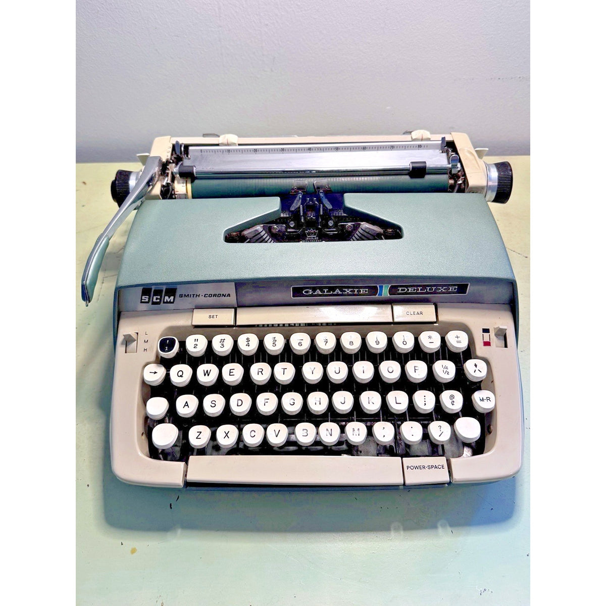 1965 Smith-Corona Galaxie Deluxe Typewriter • Sage Green, Green Platen • w/Case