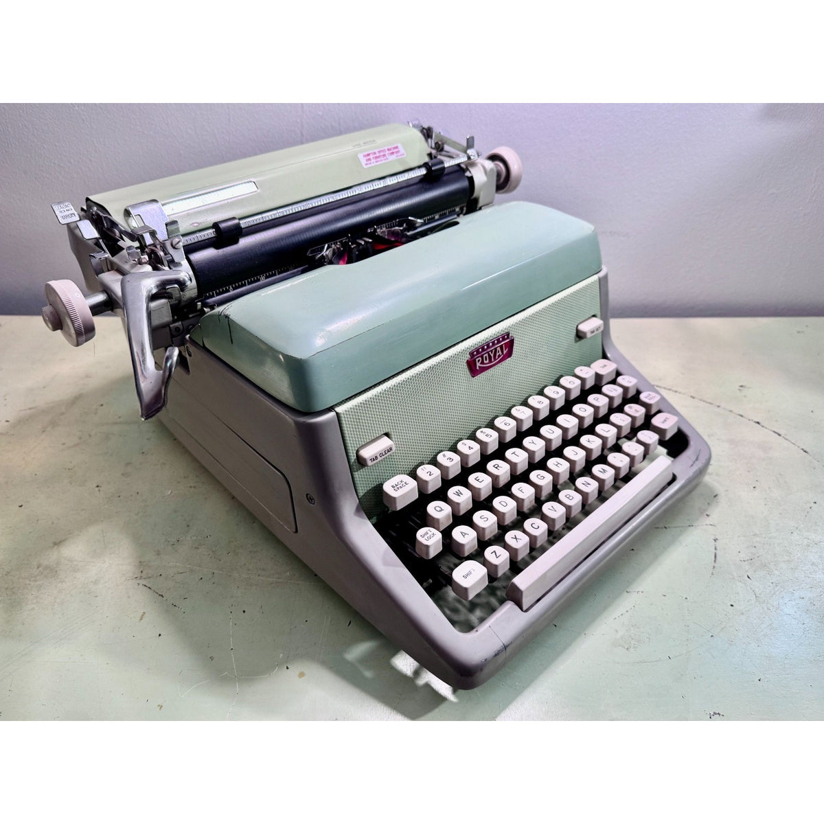 1960 Royal FP Typewriter • Pistachio Green / Warm Gray • Serviced Desktop