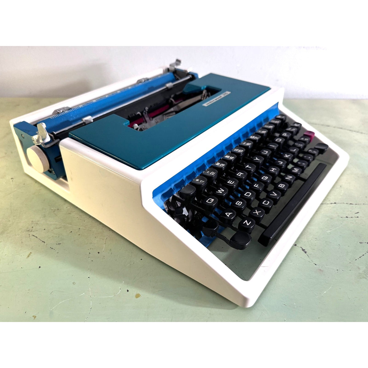 Rare Teal Blue Underwood 315 Typewriter • "Cursive" Script Typeface • w/Case