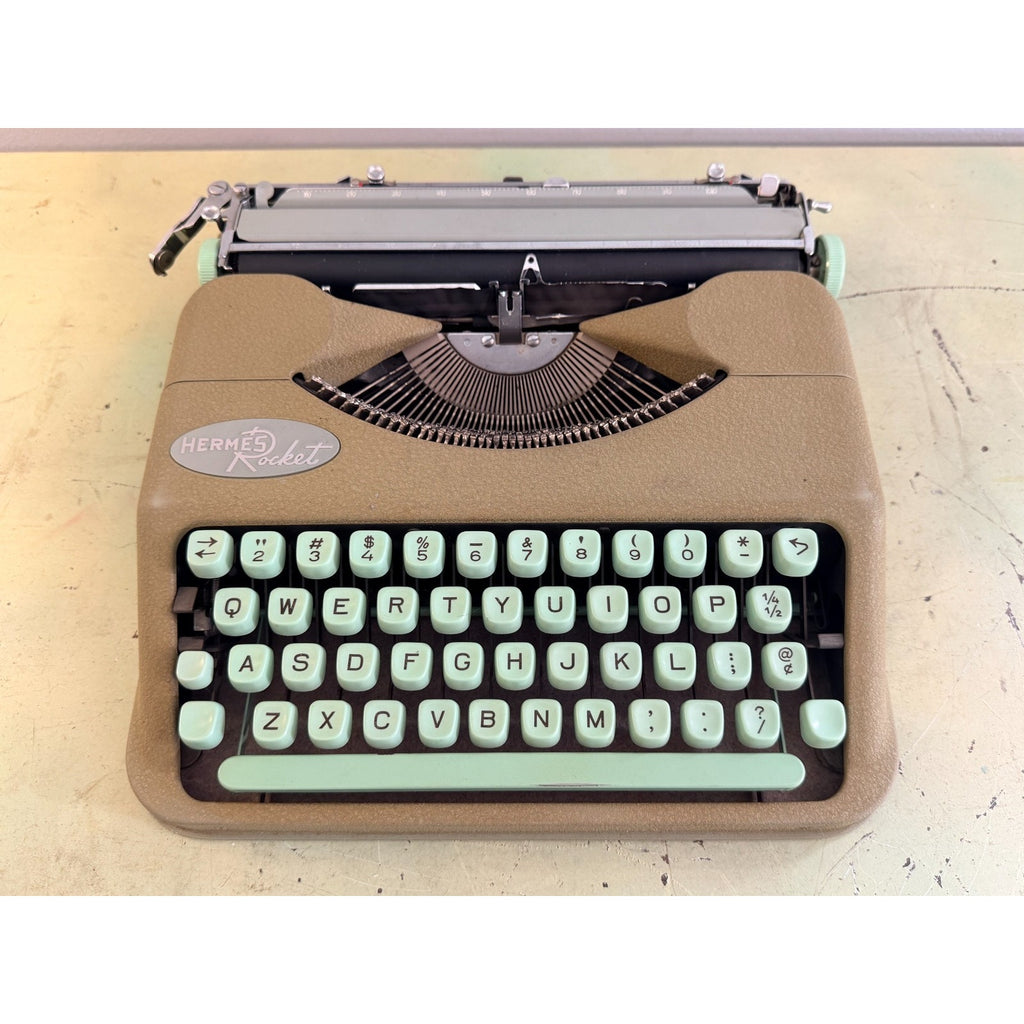 1959 Hermes Rocket Portable Typewriter • Swiss-Made • Taupe & Seafoam w/Case