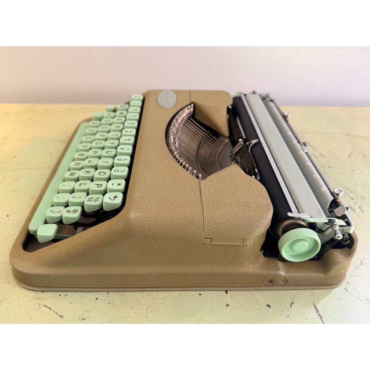 1959 Hermes Rocket Portable Typewriter • Swiss-Made • Taupe & Seafoam w/Case