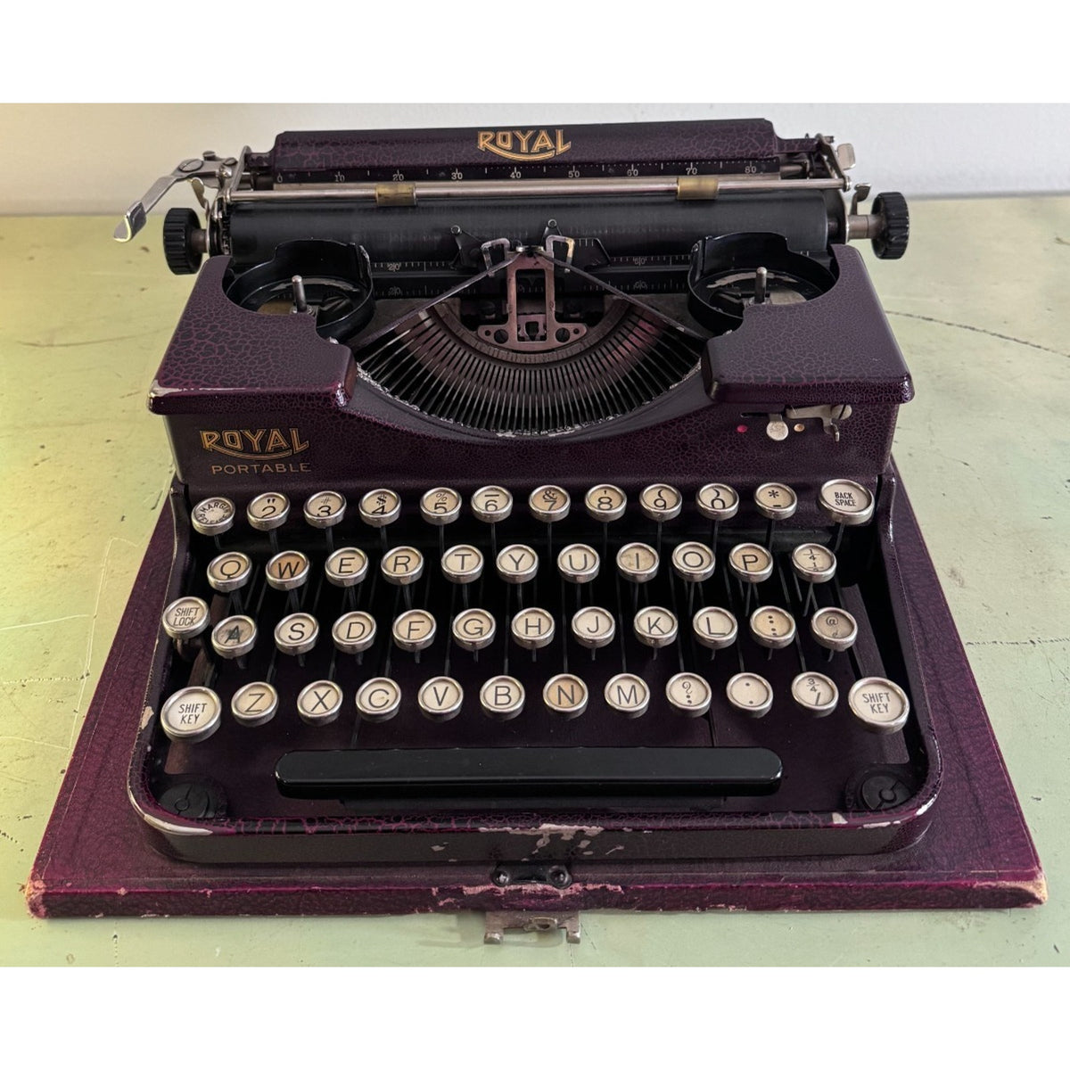 1928 Royal Model P Portable Typewriter • Rare Burgundy Alligator Finish • w/Case