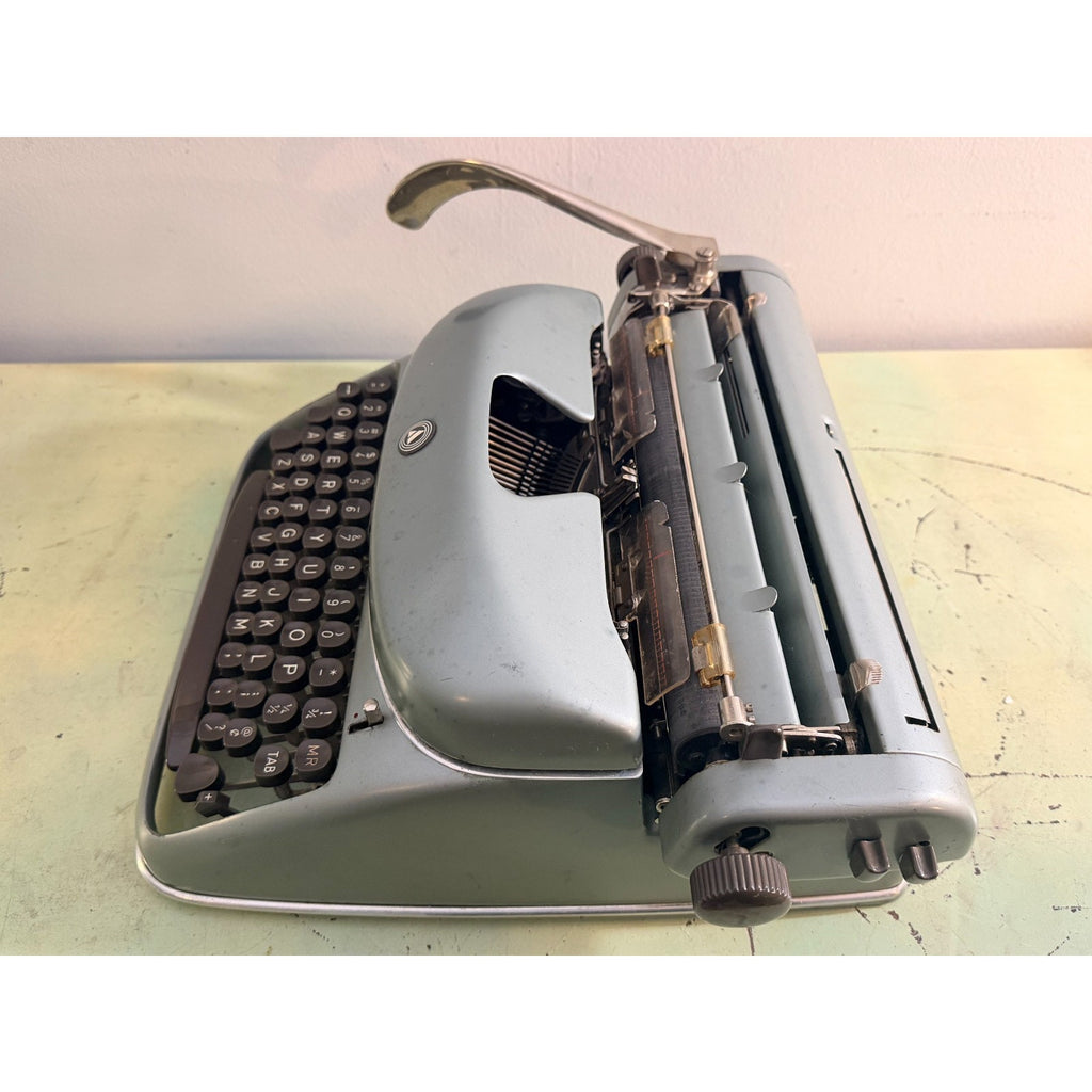 1957 Alpina SK24 Portable Typewriter • Swiss Blue-Gray • Elite Typeface
