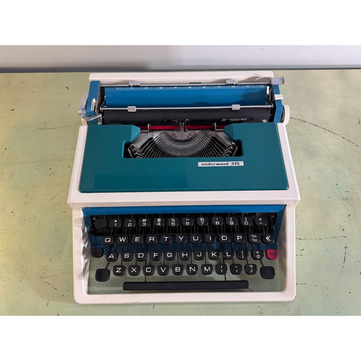 Rare Teal Blue Underwood 315 Typewriter • "Cursive" Script Typeface • w/Case