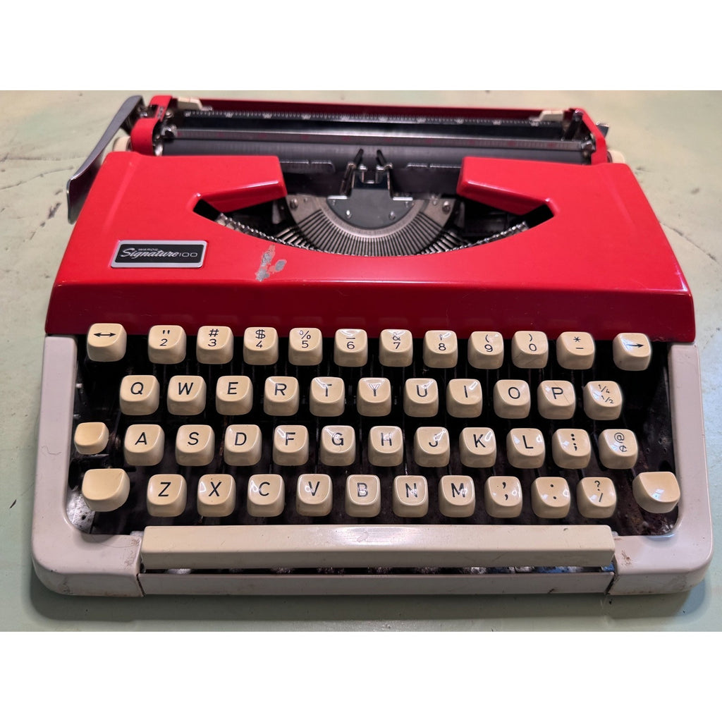 Red Brother Typewriter, Japan-Made • Montgomery Ward 100 • Portable w/Case