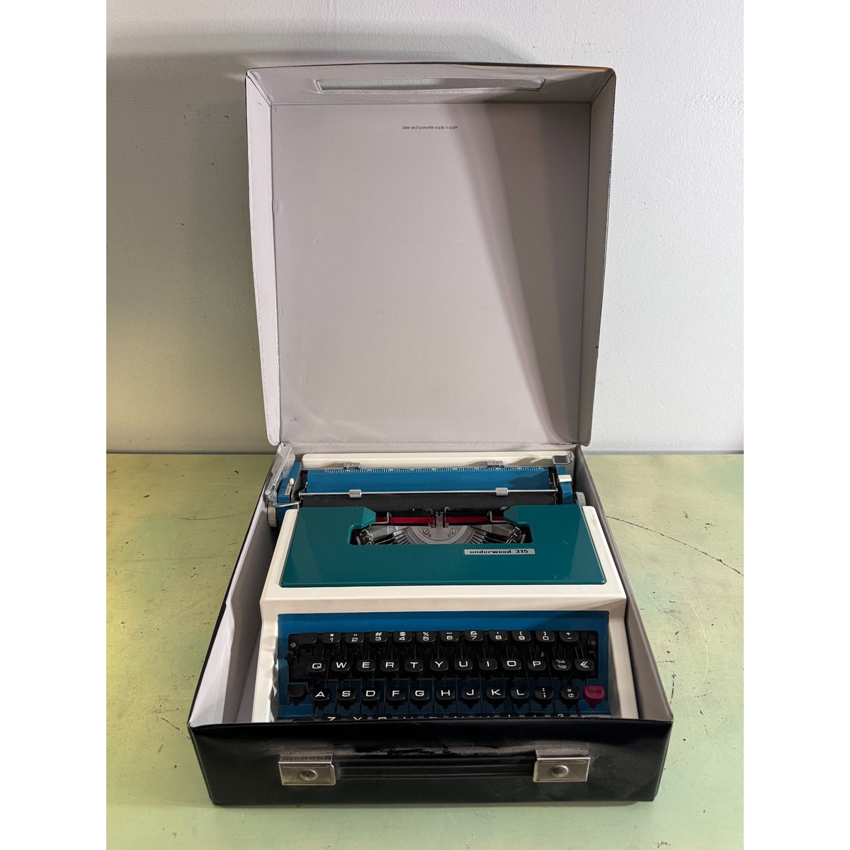 Rare Teal Blue Underwood 315 Typewriter • "Cursive" Script Typeface • w/Case
