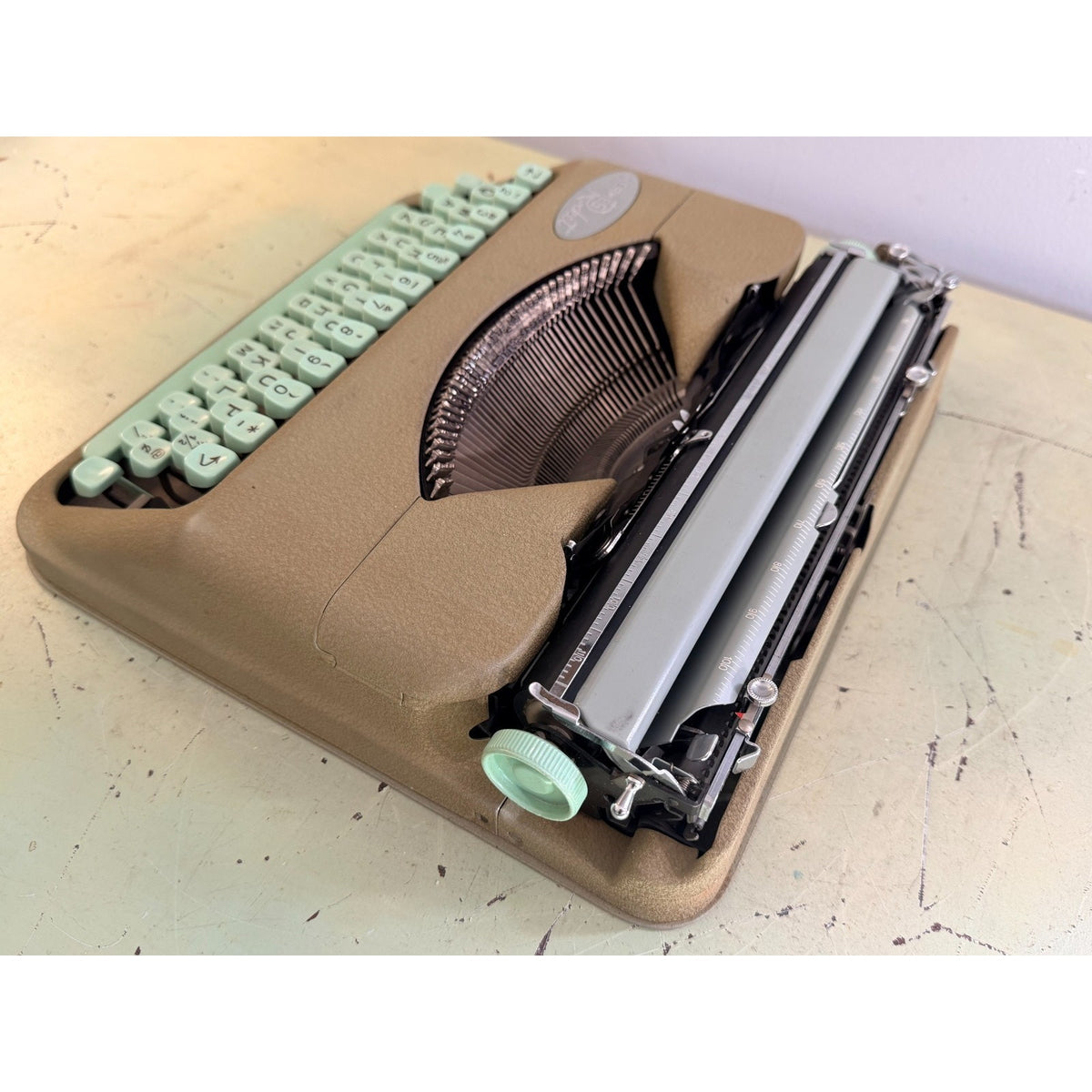 1959 Hermes Rocket Portable Typewriter • Swiss-Made • Taupe & Seafoam w/Case