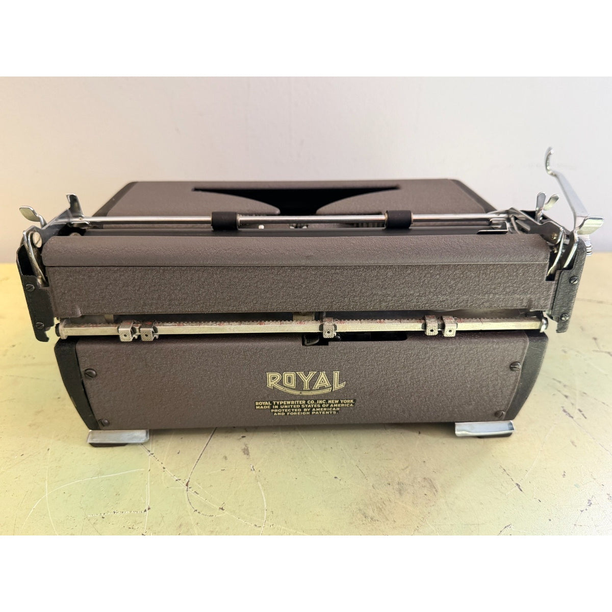 Royal Quiet De Luxe Portable Typewriter in Tuxedo Gray with Original Case