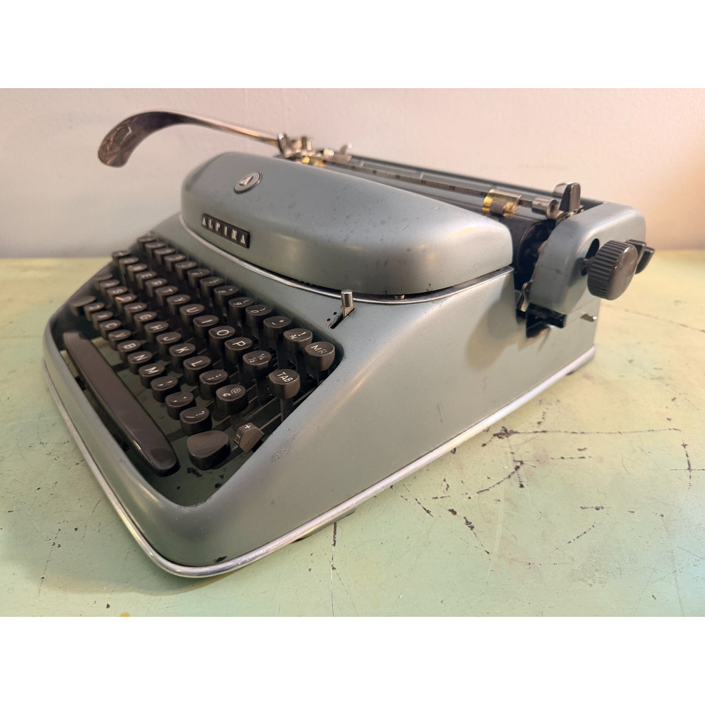 1957 Alpina SK24 Portable Typewriter • Swiss Blue-Gray • Elite Typeface