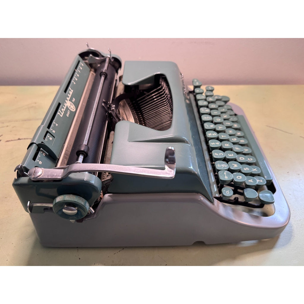 1956 Underwood Universal Quiet Tab Typewriter • Tested, Blue-Green w/ Case