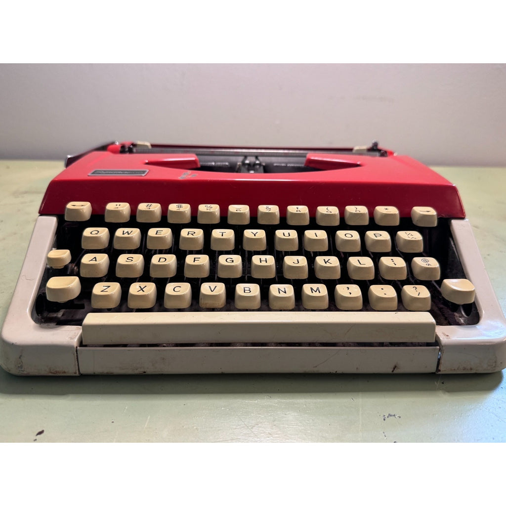 Red Brother Typewriter, Japan-Made • Montgomery Ward 100 • Portable w/Case