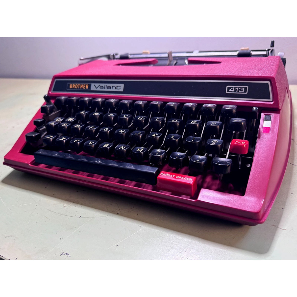 1977 Brother Valiant 413 Typewriter • Red Japanese Portable w/Case & Manual
