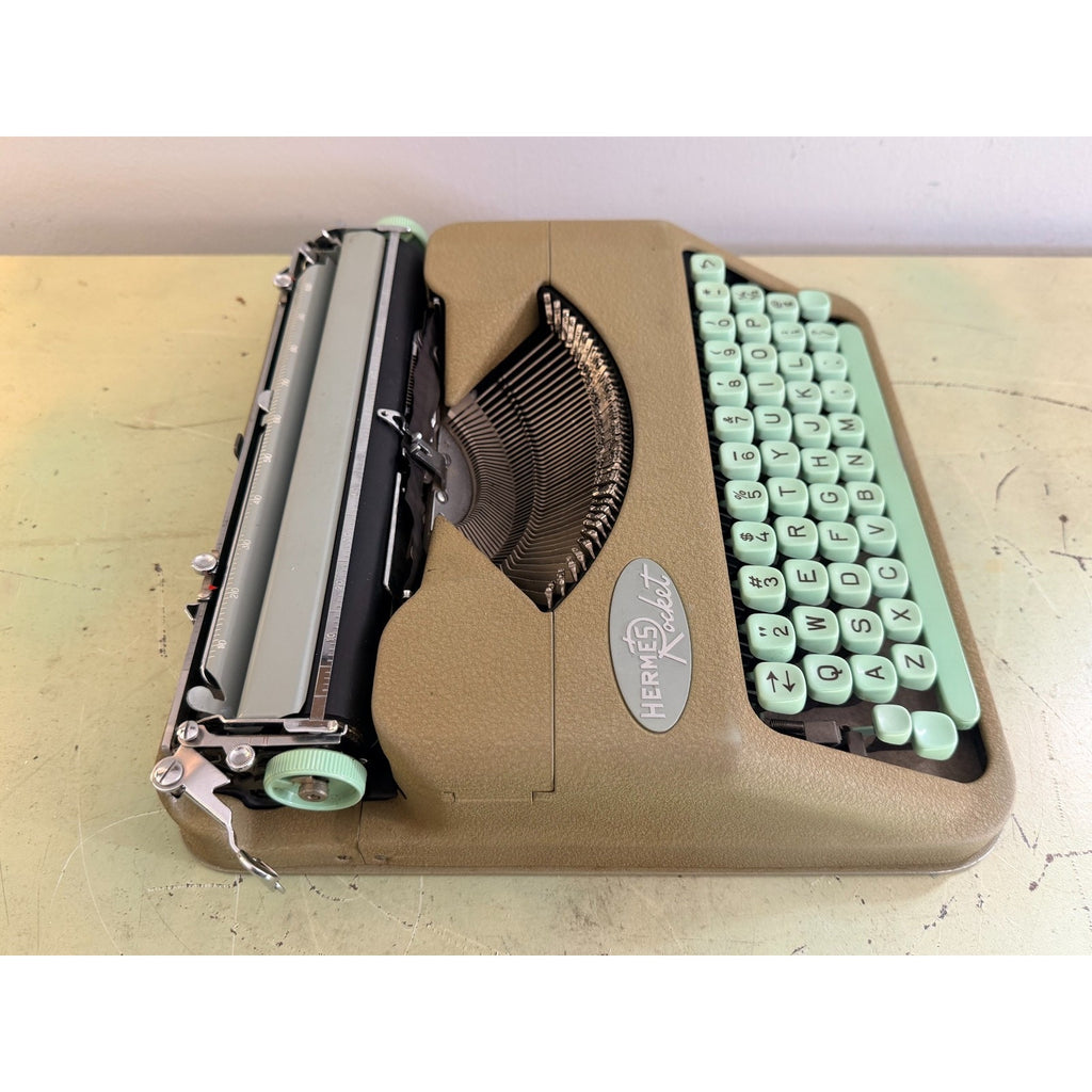1959 Hermes Rocket Portable Typewriter • Swiss-Made • Taupe & Seafoam w/Case