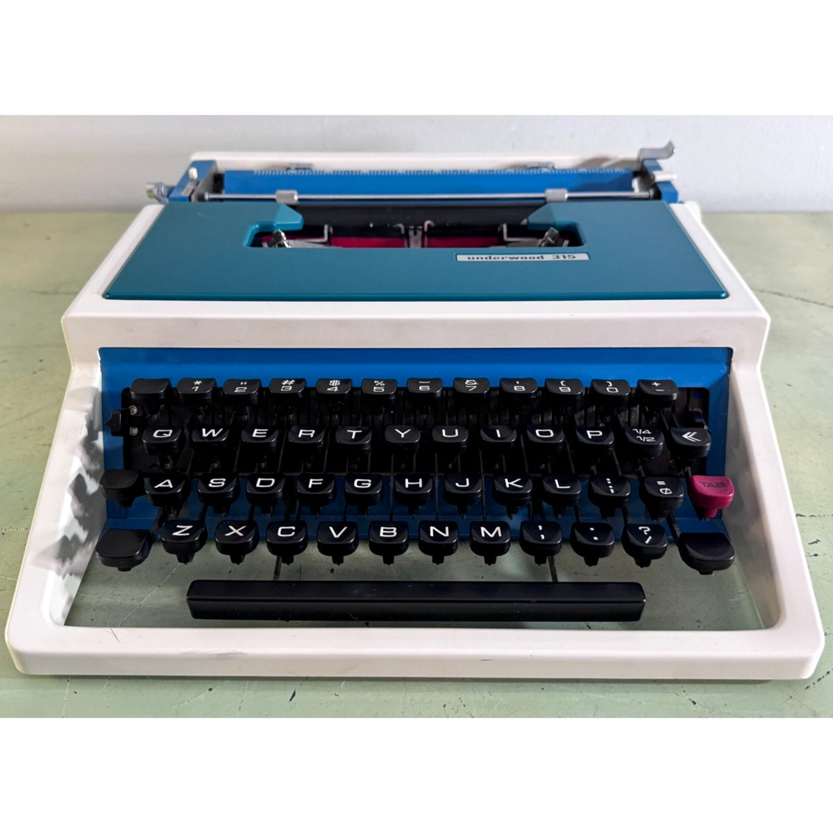 Rare Teal Blue Underwood 315 Typewriter • "Cursive" Script Typeface • w/Case